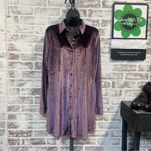 Purple Velvet Casual Button Down Shirt